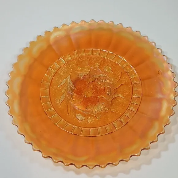 Rare VTG Dugan Windflower Marigold Carnival Glass Round Scallop Edge 9 Plate